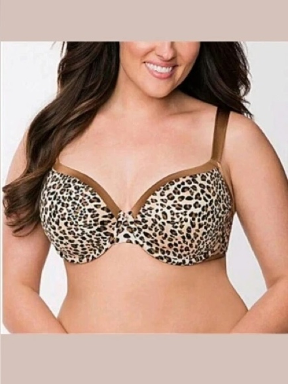 Cacique Brown and Tan Leopard Print‎ Lightly Lined Bra Size 42C